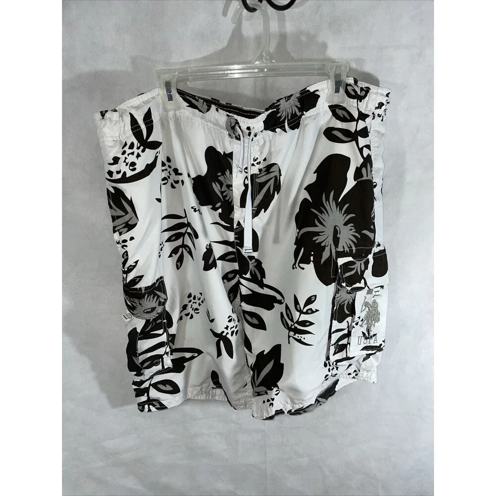US Polo Swim Shorts Trunks Floral White Brown Size XL